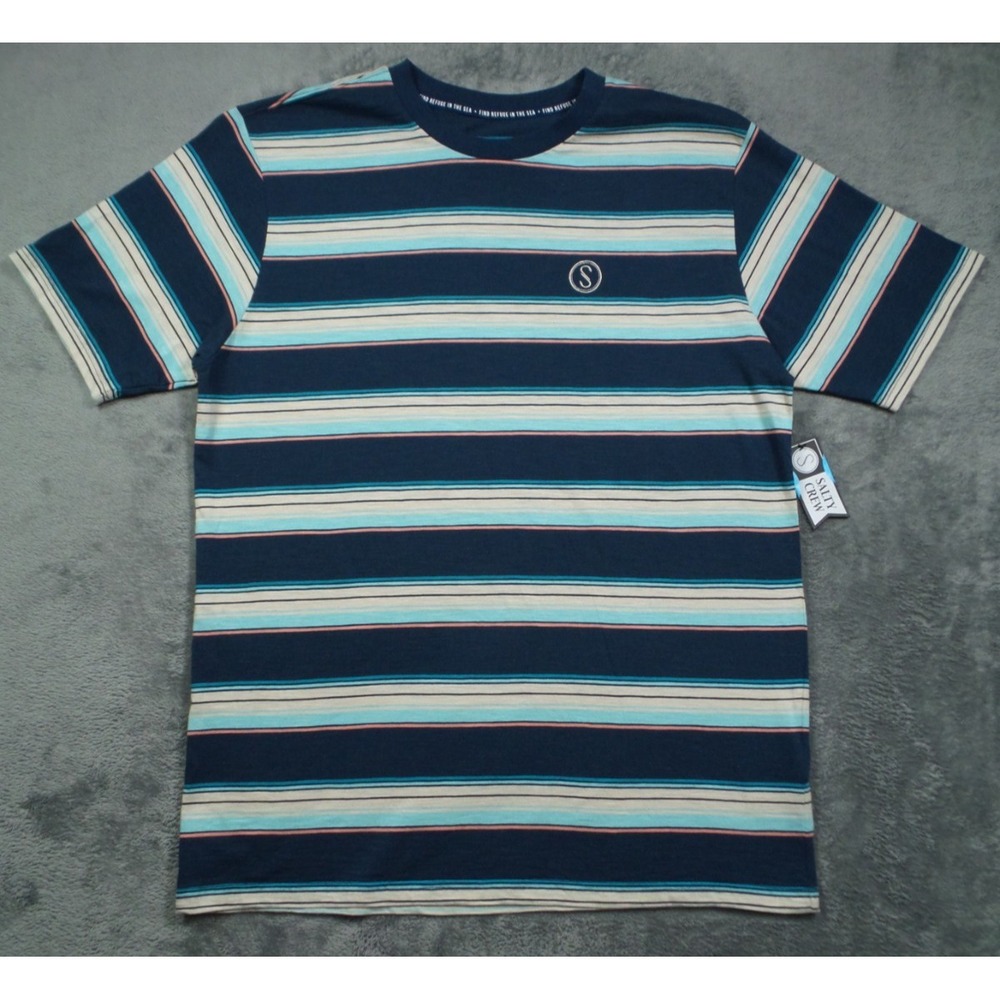Salty Crew Shirt Mens Size Large Blue Striped Short Sleeve Crew Neck NWT